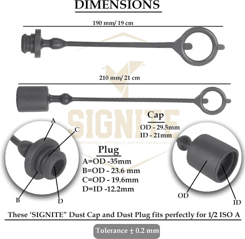 2 Set,1/2 Tractor Hydraulic Coupler Male Dust Cap and Female Plug Cover,ISO A Hydraulic Quick Disconnects Port Plug Fittings By Signite (Black)...