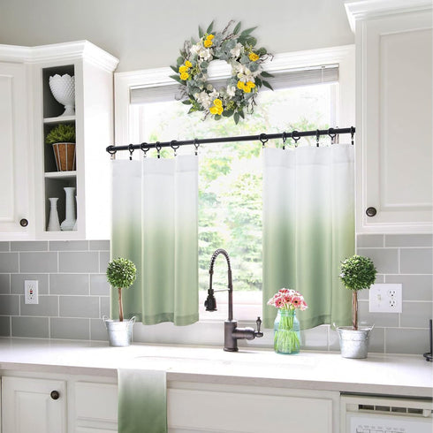 XTMYI Green Curtains for Kitchen Window,Sun Light Blocking Tier Cafe Curtain for Bedroom,Sage and White,24 Inch Long...