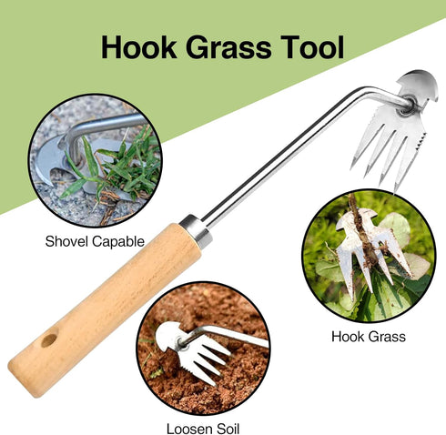 2Pcs Dritnow Weed Puller Tool and Crack Weeder, Paver Crevice Uprooting Weeding Removal Tool, 4 Claw Manual Pulling Weeders with Wood Handle for G...