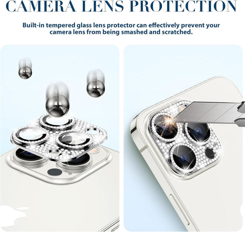 Goton for iPhone 15 Pro Max & 15 Pro Camera Lens Protector Bling Glitter, Diamond Metal Lens Cover Tempered Glass Screen Protector for 15 Promax /...