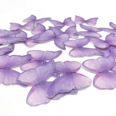 GEORLD Edible Wafer Paper Butterflies Set of 48 Purple Cake Decorations, Cupcake Topper...