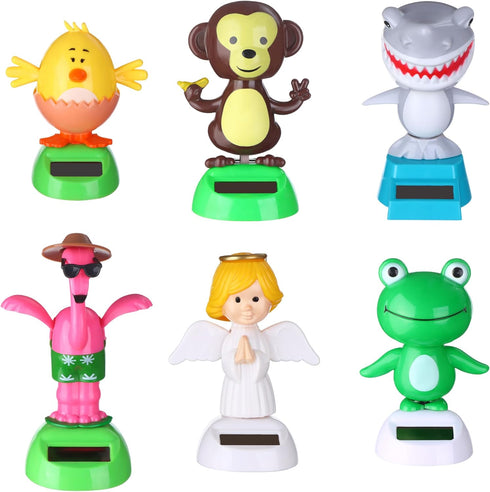 6 Pcs Solar Powered Dancing Animal Dolls Swinging Animated Bobble Dancer Window Sun Catcher Car Decor Portable Suncatchers,Frog Angel Shark Flamin...