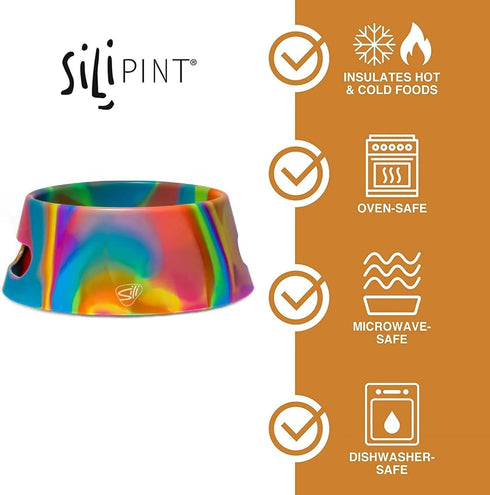 Silipint: Aqua-Fur Silicone Dog Bowl: Hippie Hops -18oz Colapsible/Foldable, Lightweight, Feed & Water Dish, Pet Travel...