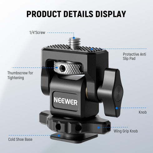 NEEWER Camera Monitor Mount with Cold Shoe, 1/4" Screw for 5" & 7" Field Monitor Compatible with Atomos Ninja V, 360° Swivel 180° Tilt Damping, MA...