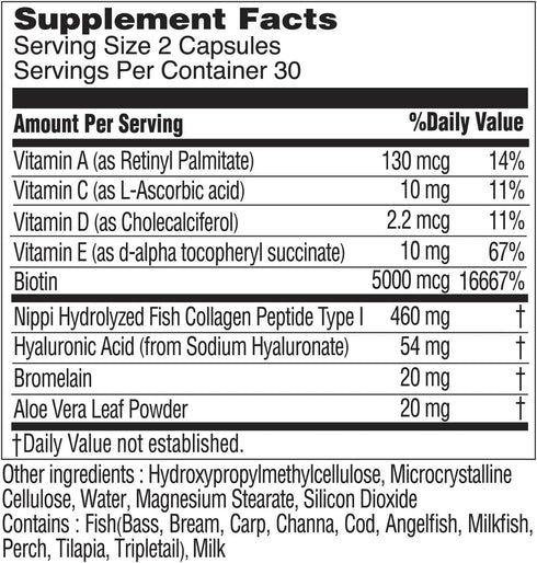 Biotin Collagen Capsules 5000mg, with B7 and Multivitamins, Hyaluronic Acid, Aloe for Men & Women, hair, nail, skin care, 60 Capsules...
