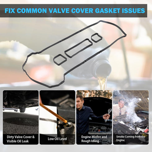 Valve Cover Gasket Set - Compatible with 2.0L 2.3L 2.5L Ford Escape, Focus, Funsion, Ranger, Transit Connect, Mazda 3, 5, 6, CX-7, MX-5, Tribute, ...