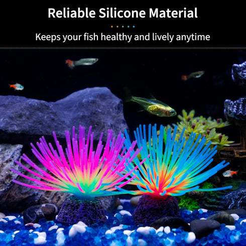 Uniclife Aquarium Imitative Rainbow and Iridescent Blue Sea Urchin Balls Artificial Silicone Ornament Set with Glowing Effect for Fish Tank Landsc...