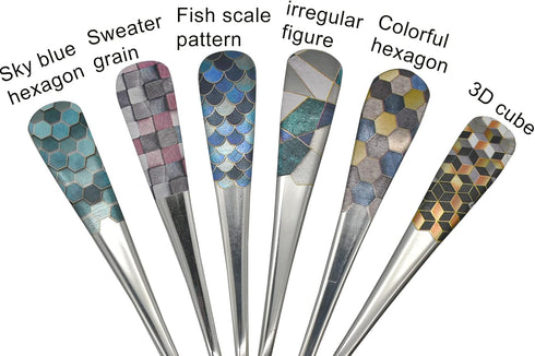 6pcs Round Head Soup Spoons with Fashion Printing Pattern 6.22inch Tablespoon 18/10(304) Stainless Steel Korean Spoons for Rice Dessert Tea Coffee...