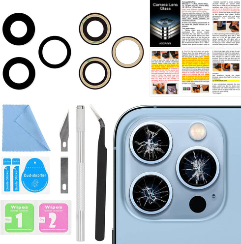 ASDAWN Back Camera Lens Glass Replacement for iPhone 13 Pro and 13 Pro Max, rear Lens Glass Replacement kit with Pre-Installed Adhesive + Installa...
