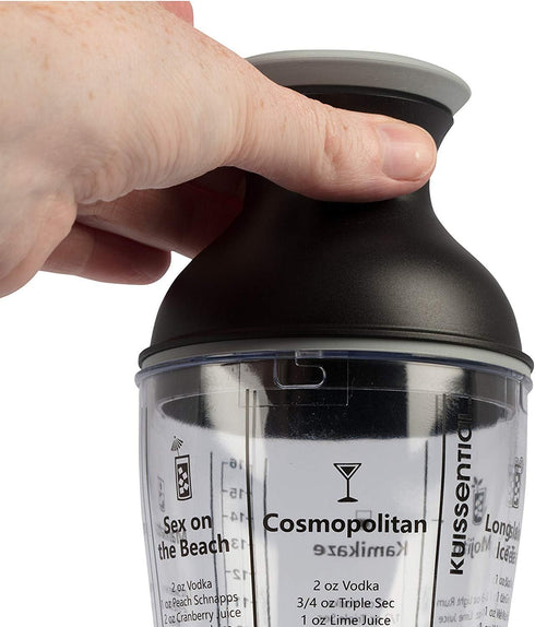 16oz Large Cocktail Shaker Bar Set- Includes Measuring Jigger, Strainer, 6 Printed Mixed Drink Recipe Measurements on Bottle- Fun Bartender Kit fo...