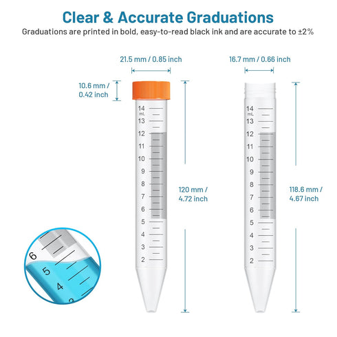 Conical Centrifuge Tubes 15mL, 100Pcs Sterile Polypropylene Test Tubes, Leak-Proof Screw Caps, Plastic Container with Graduated & Write Marks, Non...