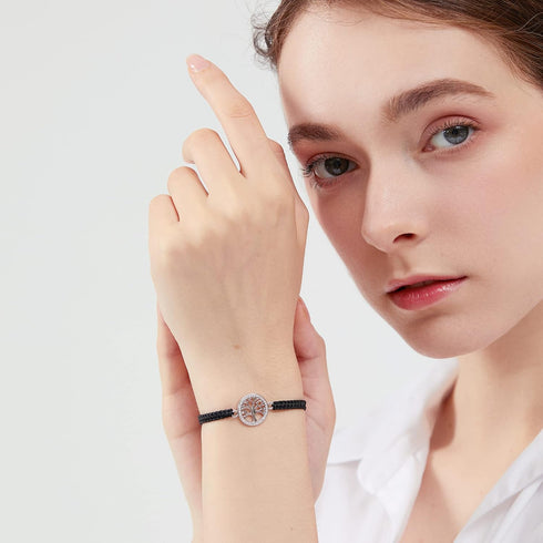 ZENI Tree of Life Bracelet for Women, Black Rope Bracelet 925 Silver Handmade Braided Adjustable Bracelet Love Friendship Christmas Bracelet Gifts...