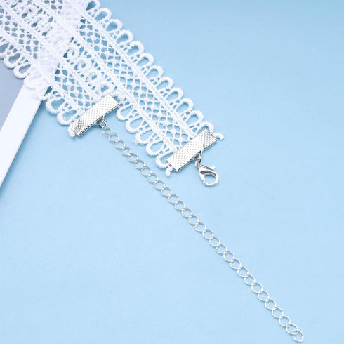 Boho Wide Lace Necklace Choker White Hollow Lace Choker Necklace Gothic Lace Collar Chain Necklace Vintage Plain Lace Clavicle Necklace Jewelry fo...