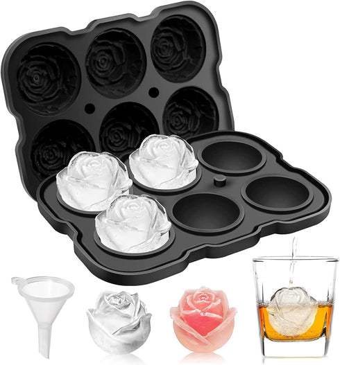 Ice Cube Tray, Mikiwon 2 inch Rose Ice Cube Trays With Covers, 6 Cavity Silicone Rose Ice Ball Maker, Easy Release Large Ice Cube Form for Chilled...