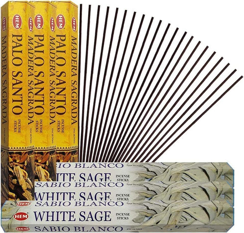 White Sage Incense Sticks and Hem De Palo Santo Incense Sticks with Incense Holder Bundle for Smudging Smudge kit Natural Inciensos Aromaticos Hom...