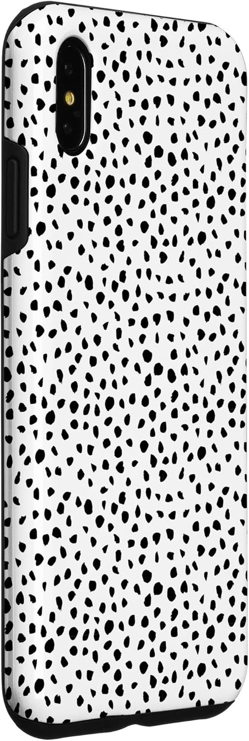 iPhone XS Max Popular Dalmatian Pattern, White w Brush Stroke Black Spots Case...