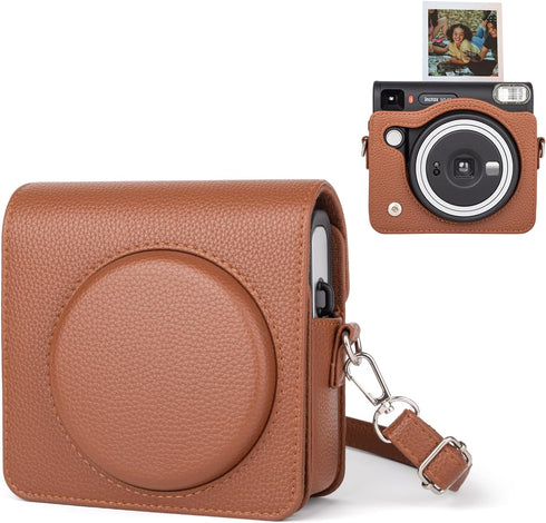 Protective Case for Fujifilm Instax Square SQ40 Instant Camera - Vintage PU Leather Camera bag with Adjustable Shoulder Strap - Classic Brown...