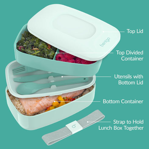 Bentgo Classic - Adult Bento Box, Stackable 3-Compartment Lunch Box with Removable Utensil Set and Sealing Strap, BPA-Free, Food Container Ideal f...