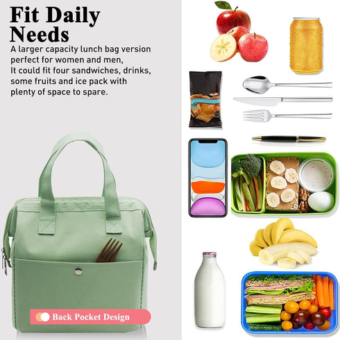 Mziart Insulated Lunch Bag Simple Bento Cooler Bag Lunch Tote Bag for Lunch Box for Women Men Adult Picnic Working Hiking Beach (Light Green)...
