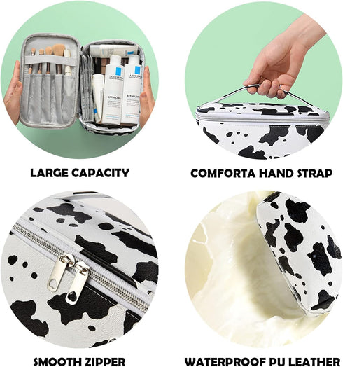 Makeup Bag Set Cosmetic Bag 3 Pieces Small Makeup Bags for Women with Cow Animal Milk Mini Cute style Travel Pouch Bags...