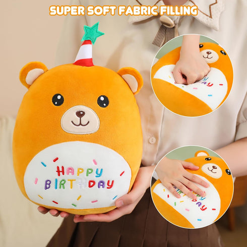 SQEQE Bear Plushie Birthday Bear Stuffed Animal Creative Bear Plush Pillow Birthday Party Home Room Decoration Doll Gift for Kids(Bear,10 Inch)...