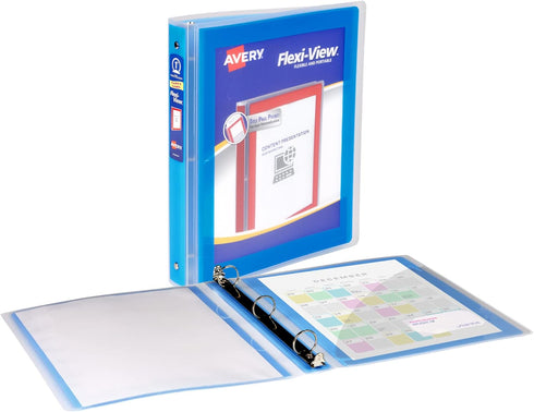Avery Flexi-View 3 Ring Binder, 1 Inch Round Rings, 1 Blue Binder (17607)...
