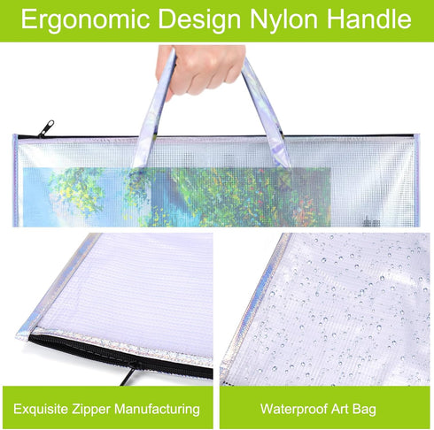 BUSOHA Art Portfolio Bag with Handle and Zipper - 2 PACK Large Clear Waterproof Poster Storage Bag for Artworks, Drawing Pads Supplies, Charts and...