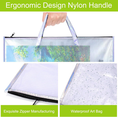 BUSOHA Large Clear Mesh Vinyl Bag with Handle and Zipper,19"X 25" Waterproof Art Storage Bag for Artworks, Charts and Teaching Material Multipurpo...