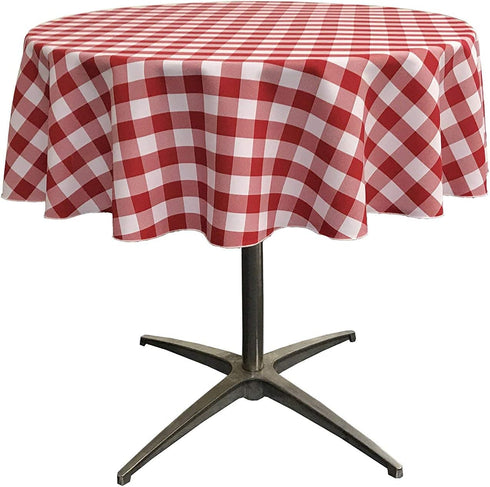 LA Linen Poly Checkered Round Tablecloth, 58-Inch, Red/White...