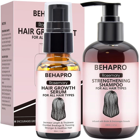 Rosemary Oil Hair Growth Serum w/Hair Growth Shampoo,Biotin Castor Oil Argan Oil Hair Growth Products for Thinning Hair & Hair Loss,Womens Gifts f...