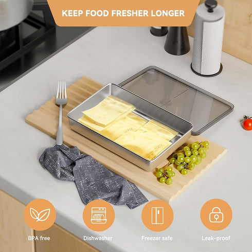 Freshmage Cheese Container for Refrigerator, Stainless Steel Airtight Deli Meat Storage Containers for Fridge Dishwasher Safe Kitchen Fridge Organ...