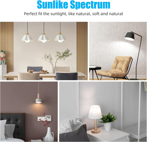 Full Spectrum Sun Light Bulb - A19 9W, Boosts Energy, Mood & Performance, Near-Perfect Color Rendering, Imitate Sunlight Indoors for a Happy Life,...
