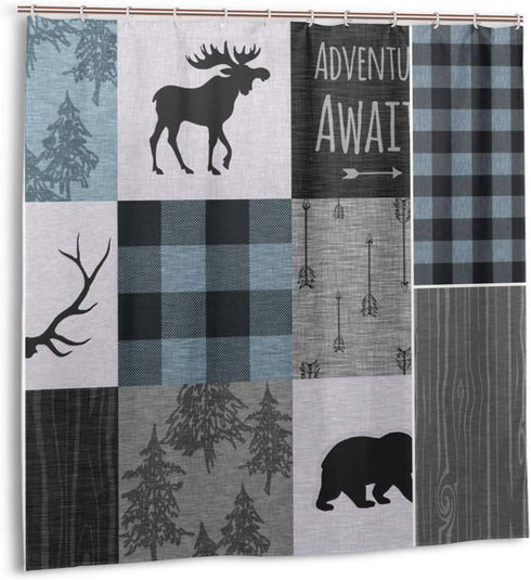Rustic Shower Curtain Lodge Bear Moose Deer Quick Dry Bath Curtain Machine Washable Bathroom Accessories for Home Decor 72x72Inch...
