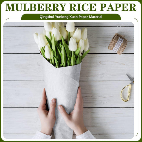 2 Rolls 10.43 x 287.4 Inch of Mulberry Paper Traditional Handmade Rice Paper Decoupage Papers Roll Natural Decoupage Tissue Paper Origami Paper Ro...