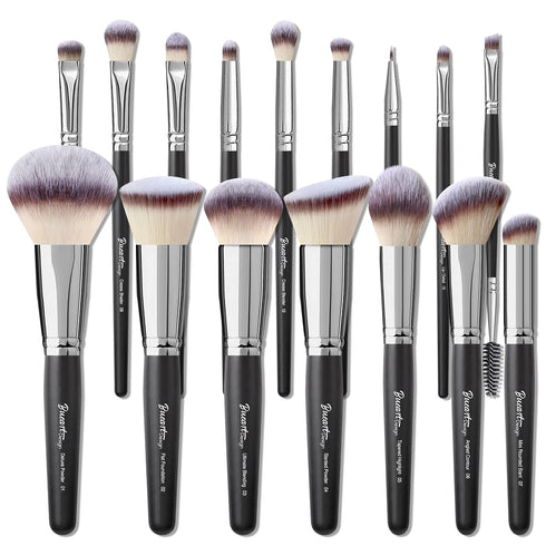 16Pcs ULTRA SOFT Black labeled Makeup Brushes set Contains large powder Flat Foundation Blending Blush Face contour Concealers Brush (16Pcs Matte ...