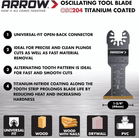 Arrow OSCELEC1-EK 4-Piece Oscillating Tool Accessory Kit for Drywall, PVC, Wood, Includes 2 Japanese Tooth Blades, 1 Standard Blade and 1 Titanium...
