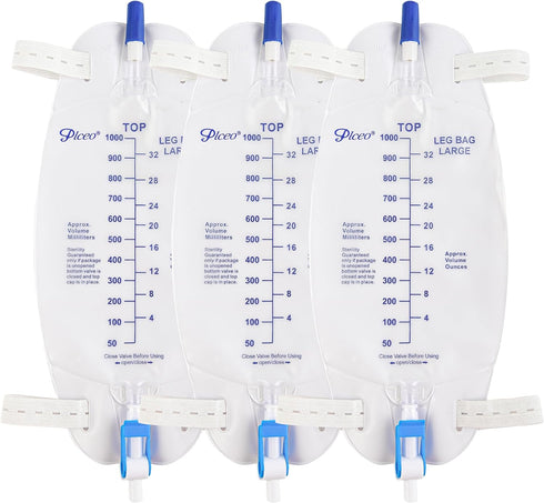 Easy-Tap Leg Bag Urinary Drainage Bag, 1000ml, Anti-Reflux Valve, Cloth Straps, Easy Flip Drain (Pack of 3)...