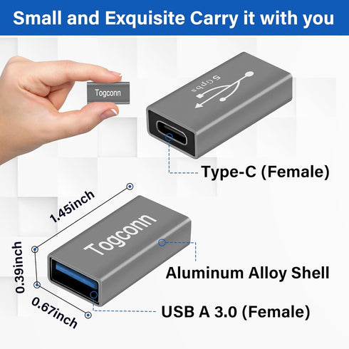 USB C to USB 3.0 Adapter (2 Pack),USB Type-C (Female) to USB A (Female) Coupler Convert,Bi-Directional High Speed USB Extension Connector Support ...