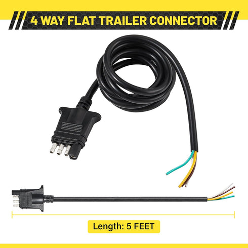 Oyviny 4 Way Flat Trailer Connector 5 Feet Jacketed Cable Heavy Duty Extension Cable Standard 4 Pin Trailer End Wiring Harness Adapter 18AWG Red C...