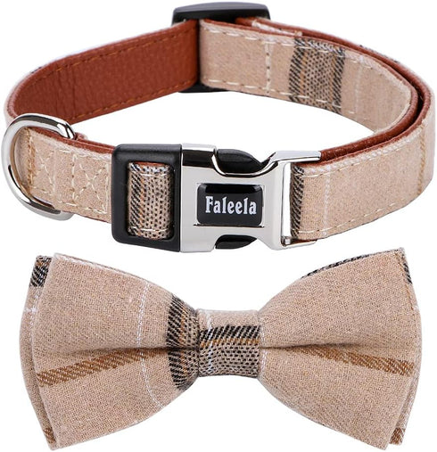 Soft &Comfy Bowtie Dog Collar,Detachable and Adjustable Bow Tie Collar,for Small Medium Large Pet (S, Brown)...