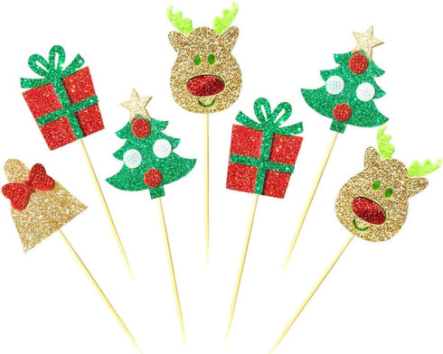 ALISSAR 28-pack Christmas Cupcake Toppers, Glitter Holiday Cake toppers Home Party Decor Christmas Party Supplies Favors...