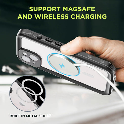 iPhone 14 Waterproof Case -Full Body Protection, Built-in scratch resistant & anti-fingerprint Screen Protector, Wireless Charging, Dust,Drop,Snow...