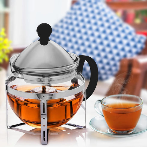OVENTE Glass Teapot with Removable Stainless-Steel Infuser for Blooming Tea and Loose Leaf, 17oz Borosilicate Glass Tea Maker Perfect for Personal...