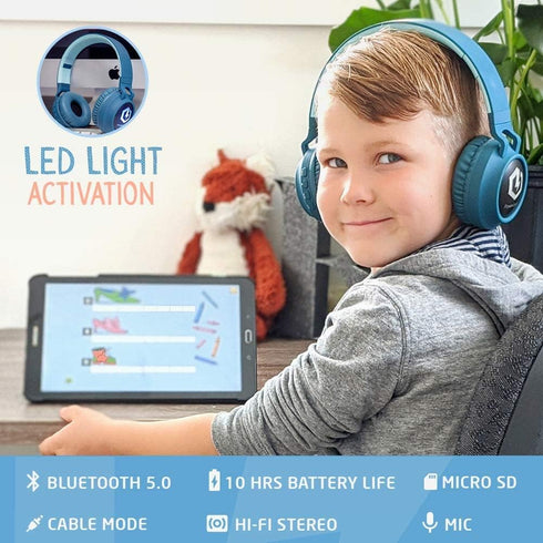 PowerLocus Bluetooth Headphones for Kids, Wireless Bluetooth Headphones, Kid Headphones Over Ear with LED, Foldable Headset with Mic,Volume Limite...