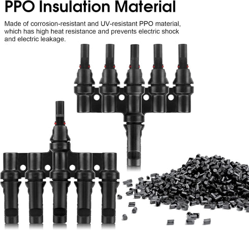 Solar Panel Connectors T Branch Connectors Cable Splitter Coupler 1 Male to 5 Female and 1 Female to 5 Male, Solar cable connectors for residentia...
