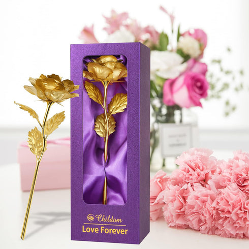Childom Birthday Gifts for Women,Christmas Rose Gifts for Mom,Gold Rose Present for Her,Wife,Sweet Artificial Flower for Grandma,Daughter,Women,Ch...