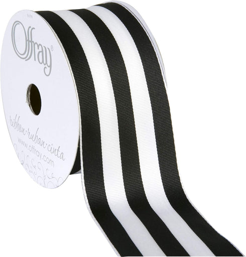 Offray 140640Berwick 2.5" Wide Wired Edge Carnival Grosgrain Ribbon, 25 Yards, Black and White Stripe Pattern...