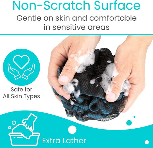 Vive Loofah Sponge Replacement Set for Shower, Bath (4 Pack) - Exfoliating Scrubber for Men & Women - Body Wash Scrubber - Use with Vive Bendable ...