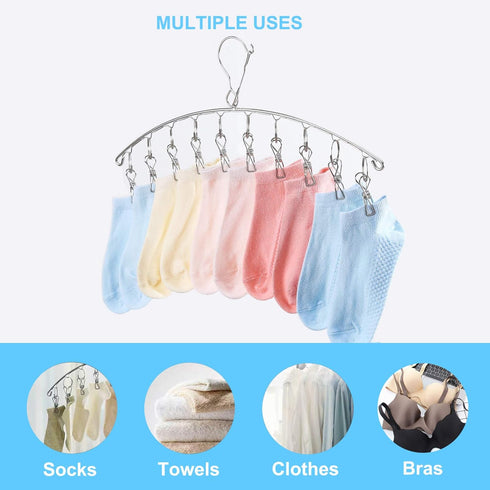 Clothes Hanger with 10 Clips Laundry Drying Rack 6 Pack, Clothes Drying Rack Stainless Steel Sock Hangers Windproof Clip and Drip Hanger for Dryin...