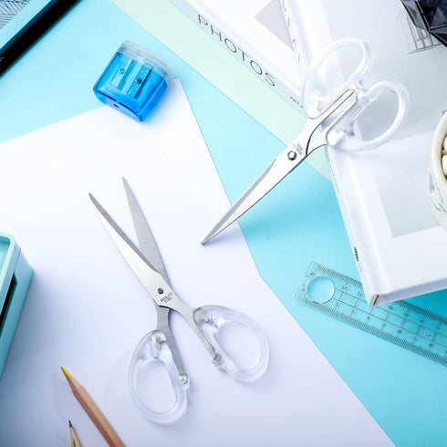 3 Pieces 6.3 Inches Acrylic Scissors Clear Silver Scissors Fabric Scissors Straight Acrylic Stainless Steel Multipurpose Craft Scissors for Office...